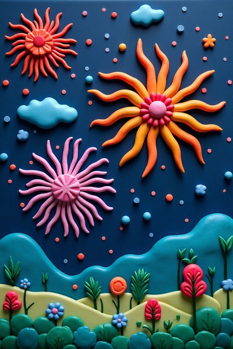 Child shaping a rainbow with clay